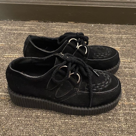 Black Suede Platform Shoes Creepers Women’s Size 5 Punk Gothic - Picture 2 of 7